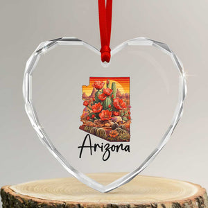 Arizona Map Blooming Cactus Flowers Gift Heart Crystal Glass Ornament TS12 Transparent Glass 3'' Heart Print Your Wear