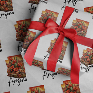 Arizona Map Blooming Cactus Flowers Gift Wrapping Paper Roll TS12 White Print Your Wear