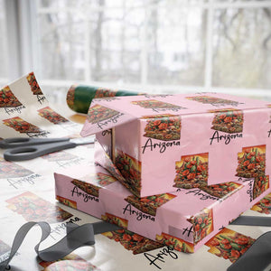 Arizona Map Blooming Cactus Flowers Gift Wrapping Paper Roll TS12 Light Pink Print Your Wear