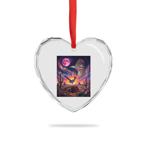 Arizona Roadrunner Vintage Desert Moon Retro Cactus Heart Crystal Glass Ornament 90s Southwest Wildlife Bird Animal Lover