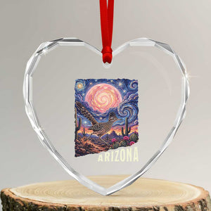 Arizona Roadrunner Vintage Desert Moon Retro Cactus Heart Crystal Glass Ornament Southwest Wildlife Bird Starry Night Style