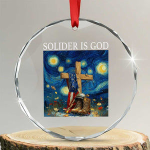 Army Christian Crystal Glass Ornament Soldier Cross Starry Night Faith Patriotic Jesus TS14 Transparent Glass 3'' Circle Print Your Wear