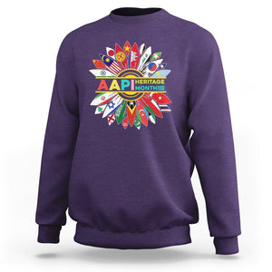 AAPI Heritage Month Sweatshirt Asian American And Pacific Islander Flags Sunflower Unity TS02 Purple Printyourwear