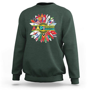AAPI Heritage Month Sweatshirt Asian American And Pacific Islander Flags Sunflower Unity TS02 Dark Forest Green Printyourwear