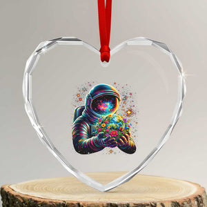 Astronaut Earth Flowers Spaceman Planet Galaxy Universe Heart Crystal Glass Ornament TS11 Transparent Glass 3'' Heart Print Your Wear