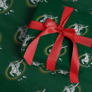 Astronaut Outer Space Wrapping Paper Roll Riding Unicorn Galaxy Astrophysics Lover TS02 Green Print Your Wear