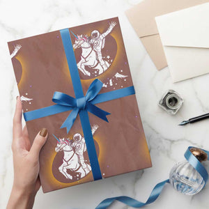 Astronaut Outer Space Wrapping Paper Roll Riding Unicorn Galaxy Astrophysics Lover TS02 Mocha Print Your Wear