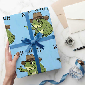 AUR Naur Cowboy Frog Meme Wrapping Paper Roll Funny Sarcastic Oh No Australian Accent TS14 Light Blue Print Your Wear