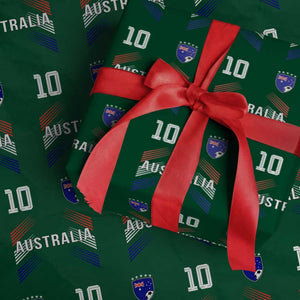 Australia Soccer Sports Graphic Number 10 Jersey Style Wrapping Paper Roll Proud Australian Football Fans Game Day Pride TS02 Green Print Your Wear