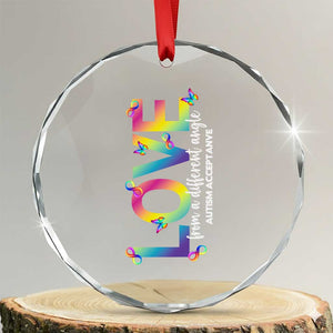 Autism Acceptance Crystal Glass Ornament Love From a Different Angle Rainbow Infinity TS02 Transparent Glass 3'' Circle Print Your Wear