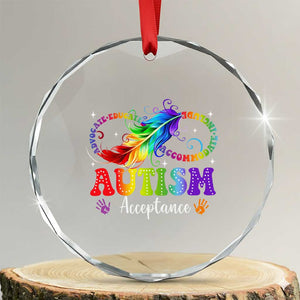 Autism Acceptance Crystal Glass Ornament Neurodivergent Support Rainbow Feather Infinity Symbol TS14 Transparent Glass 3'' Circle Print Your Wear