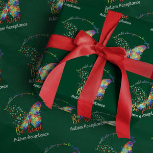 Autism Acceptance Wrapping Paper Roll In A World Where You Can Be Anything Be Kind Butterfly Puzzle TS14 Green Print Your Wear