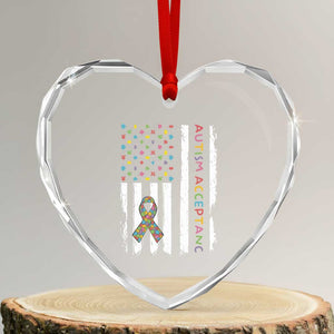 Autism Acceptance Heart Crystal Glass Ornament American Flag Neurodivergent Support Ribbon Puzzle TS14 Transparent Glass 3'' Heart Print Your Wear