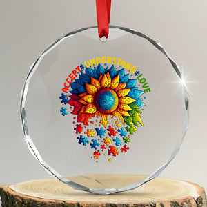 Autism Acceptance Sunflower Puzzle Crystal Glass Ornament Accept Understand Love ASD TS10 Transparent Glass 3'' Circle Print Your Wear