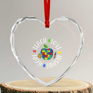 Autism Acceptance Teacher Heart Crystal Glass Ornament Teach Love Hope Inspire