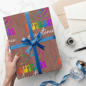 Autism Acceptance Wrapping Paper Roll Advocate Educate Accomodate Include Rainbow Infinity Symbol TS02 Mocha Print Your Wear
