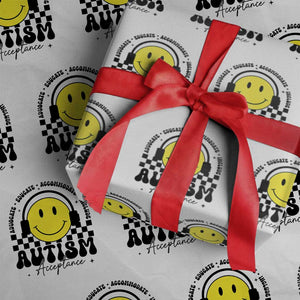 Autism Acceptance Wrapping Paper Roll Advocate Educate Accomodate Include Special Education TS02 White Print Your Wear