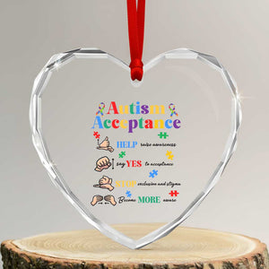 Autism Awareness Acceptance Hand Sign Language SPED Teacher Heart Crystal Glass Ornament TS11 Transparent Glass 3'' Heart Print Your Wear