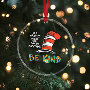 Autism Awareness Crystal Glass Ornament Why Fit In When You Were Born To Stand Out Cat In Hat TS02 Print Your Wear