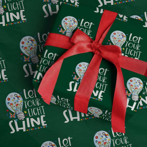 Autism Awareness Wrapping Paper Roll Let Your Light Shine Puzzle Ribbon Inspirational Quote TS11 Green Print Your Wear