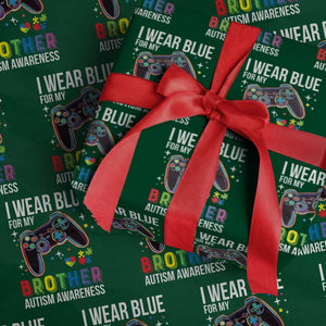 Autism Awareness Gamer Wrapping Paper Roll I Wear Blue for My Brother Video Game Family Support TS02 Green Print Your Wear