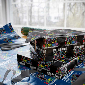 Autism Awareness Gamer Wrapping Paper Roll I Wear Blue for My Brother Video Game Family Support TS02 Black Print Your Wear
