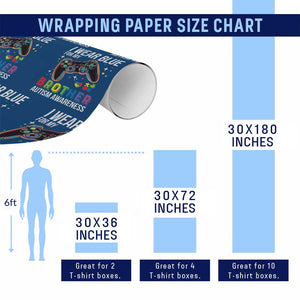 Autism Awareness Gamer Wrapping Paper Roll I Wear Blue for My Brother Video Game Family Support TS02 Print Your Wear