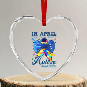 Autism Awareness Heart Crystal Glass Ornament In April We Wear Blue Puzzle Ribbon Coquette Bow TS02 Transparent Glass 3'' Heart Print Your Wear