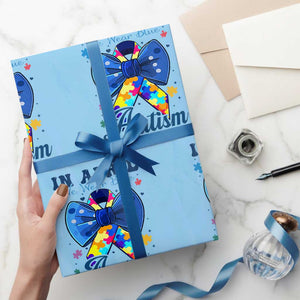 Autism Awareness Wrapping Paper Roll In April We Wear Blue Puzzle Ribbon Coquette Bow TS02 Light Blue Print Your Wear