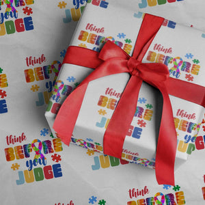 Autism Awareness Wrapping Paper Roll Think Before You Judge Autistic Support TS02 White Print Your Wear