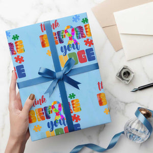 Autism Awareness Wrapping Paper Roll Think Before You Judge Autistic Support TS02 Light Blue Print Your Wear