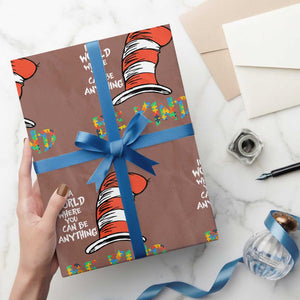 Autism Awareness Wrapping Paper Roll Why Fit In When You Were Born To Stand Out Cat In Hat TS02 Mocha Print Your Wear
