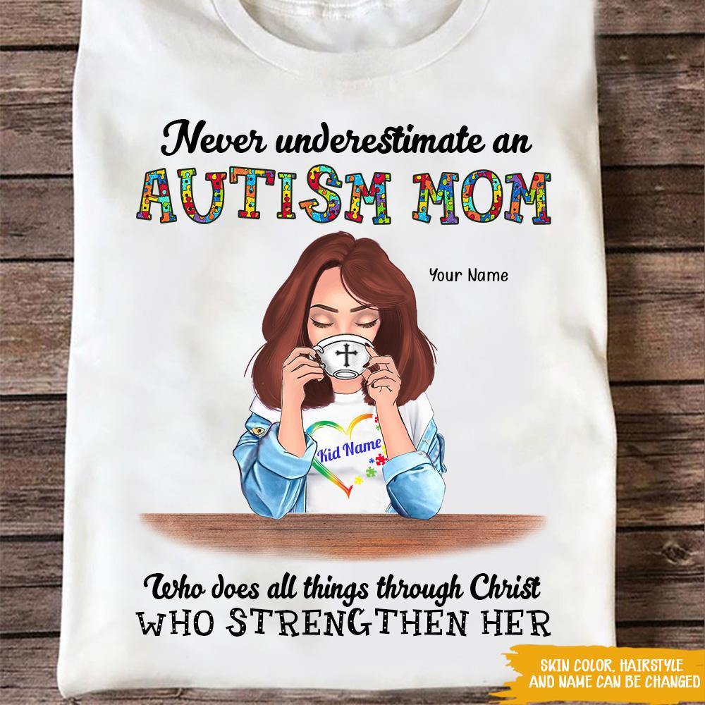 Personalized T Shirt Never Underestimate An Autism Mom CTM Custom - Printyourwear