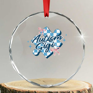 Autism Gigi Coquette Puzzle Piece Pink Bow Crystal Glass Ornament TS11 Transparent Glass 3'' Circle Print Your Wear