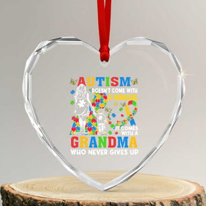 Autism Grandma Heart Crystal Glass Ornament Autism Doesn't Come With A Manual It Comes With A Grandma TS11 Transparent Glass 3'' Heart Print Your Wear