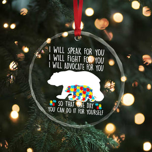 Autism Mama Bear Crystal Glass Ornament I Will Speak Fight Advocate For You TS02 Print Your Wear