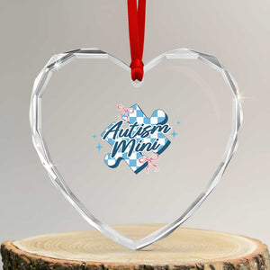 Autism Mini Coquette Puzzle Piece Pink Bow Heart Crystal Glass Ornament TS11 Transparent Glass 3'' Heart Print Your Wear