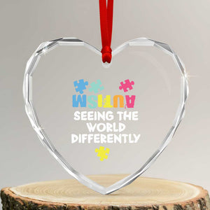 Autism Seeing The World Differently Heart Crystal Glass Ornament Autistic Autism Awareness Puzzle TS11 Transparent Glass 3'' Heart Print Your Wear