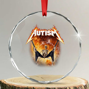 Autism Skeleton Rocker Crystal Glass Ornament Hardcore Rock Style Artwork TS11 Transparent Glass 3'' Circle Print Your Wear
