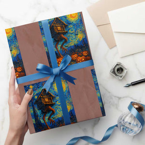 Baba Yaga House Wrapping Paper Roll Starry Night Van Gogh Slavic Folklore Russia Fairy Tale TS10 Mocha Print Your Wear