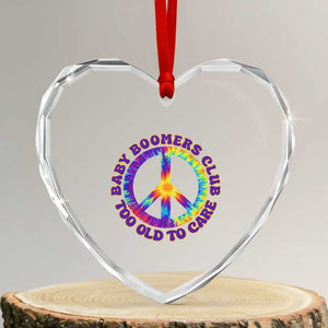 Baby Boomers Club Too Old To Care Retro Tie Dye Effect Printing Heart Crystal Glass Ornament Peace Sign Groovy 60s Hippie Humor Graphic TS02 Transparent Glass 3'' Heart Print Your Wear