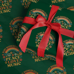 Baby Boomers Generation Wrapping Paper Roll Peace Love Music 60s Hippe TS10 Green Print Your Wear