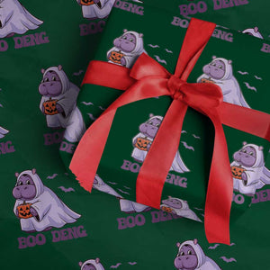 Baby Hippo Moo Deng Wrapping Paper Roll Boo-deng Halloween Cute Pygmy Hippopotamus TS02 Green Print Your Wear