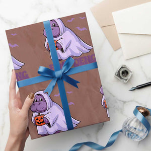 Baby Hippo Moo Deng Wrapping Paper Roll Boo-deng Halloween Cute Pygmy Hippopotamus TS02 Mocha Print Your Wear