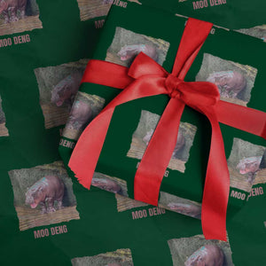 Baby Hippo Moo Deng Wrapping Paper Roll Cute Pygmy Hippopotamus In Thai TS02 Green Print Your Wear