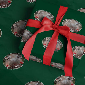 Baby Hippo Moo Deng Wrapping Paper Roll Cute Pygmy Hippopotamus Meme TS02 Green Print Your Wear