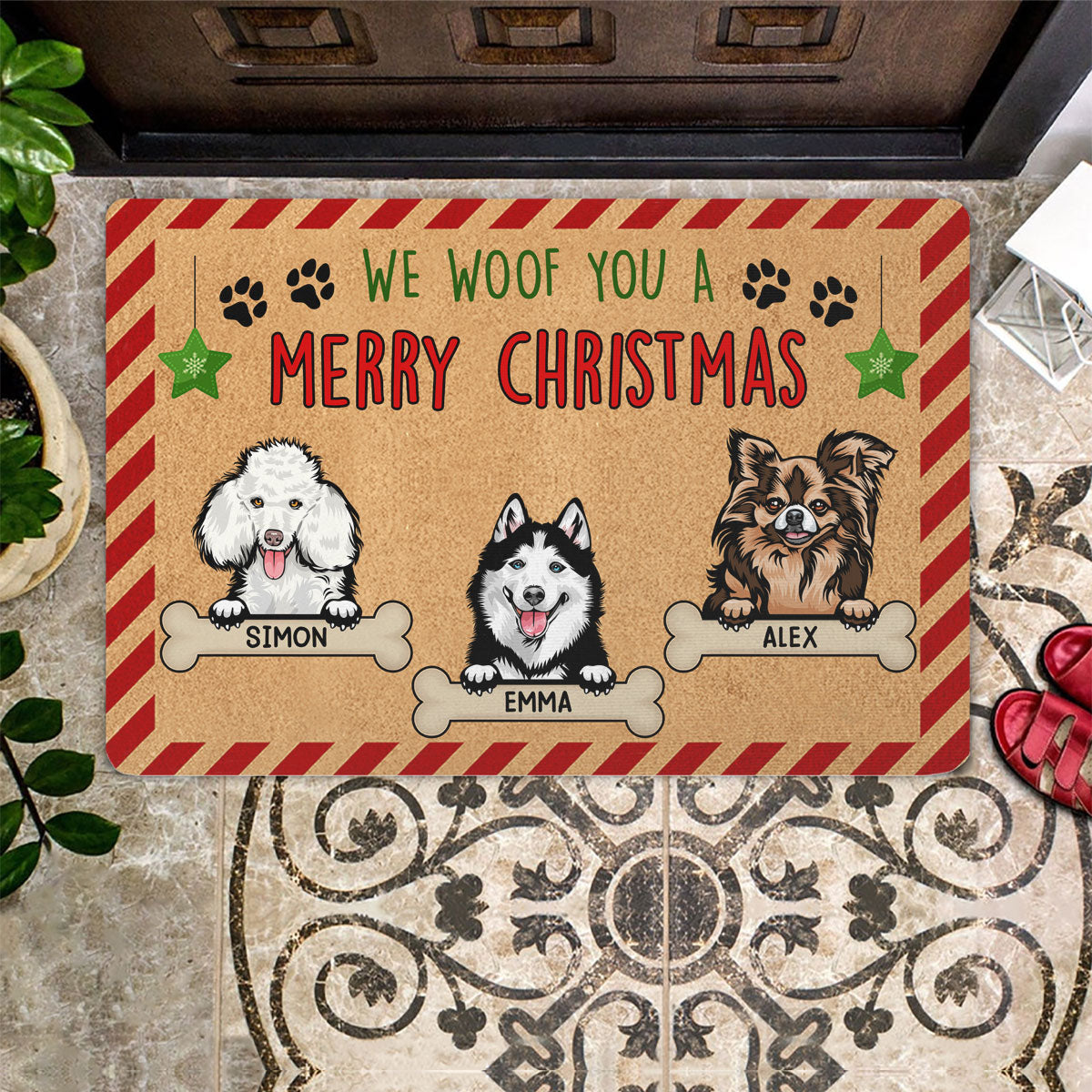 Personalized We Woof You A Merry Christmas Doormat, Gifts For Dog Lovers, Xmas Home Decor CTM Custom - Printyourwear