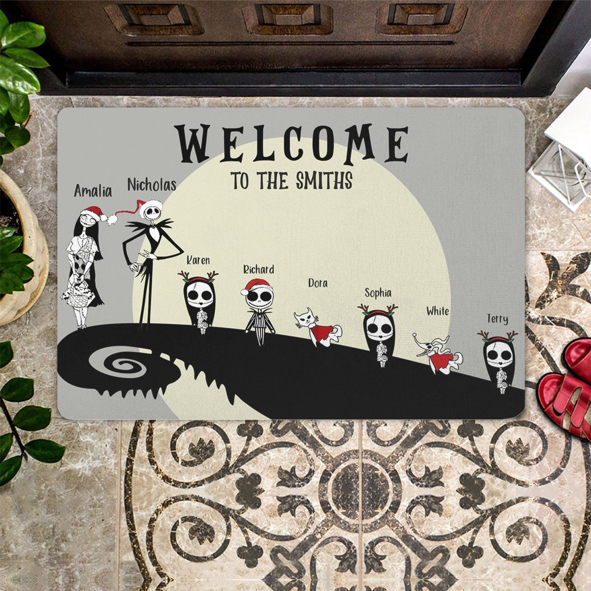 Personalized Welcome To The Nightmare Family Halloween and Christmas Doormat CTM Custom - Printyourwear