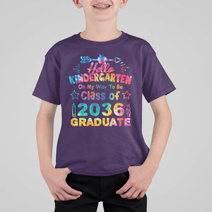 Hello Kindergarten T Shirt For Kid On My Way To Be Class Of 2036 Graduate 1st Day Of School TS02 Purple Printyourwear