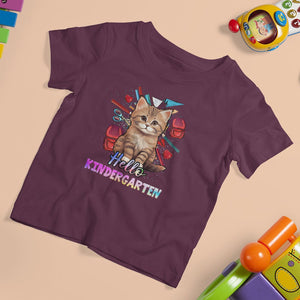 Cute Kindergarten Cat T Shirt For Kid Hello Kinder 1st Day Of School TS02 Maroon Printyourwear